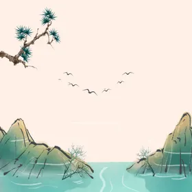 中国风水墨山水素材边框元