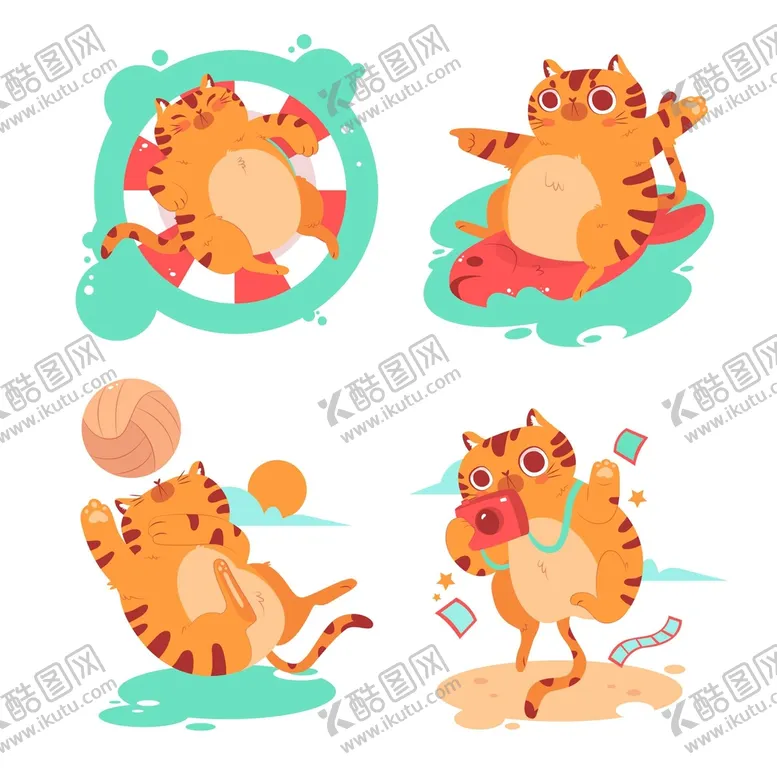 编号：19309501251811322120【酷图网】源文件下载-夏季猫咪卡通贴纸