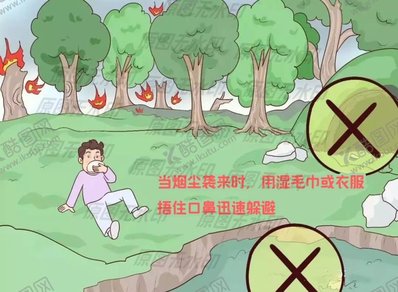 编号：66061310031647315702【酷图网】源文件下载-森林防火漫画一捂住抠鼻躲避浓烟