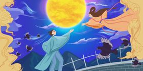 七夕牛郎织女插画卡通背景素材