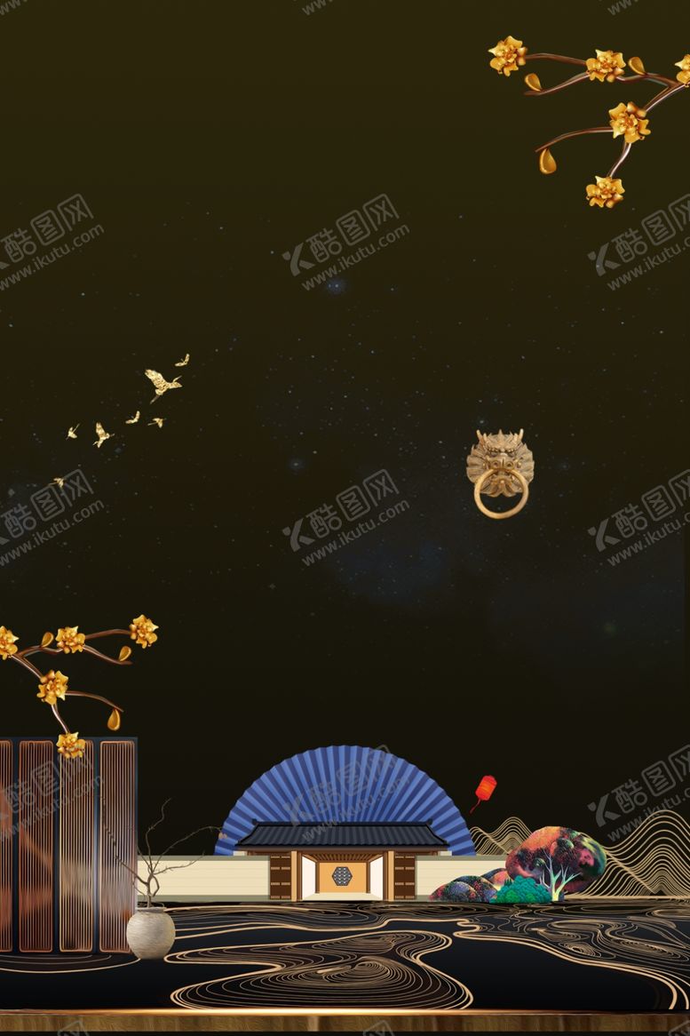 编号：95103505020935427931【酷图网】源文件下载-地产高端复古国风古风山水背景