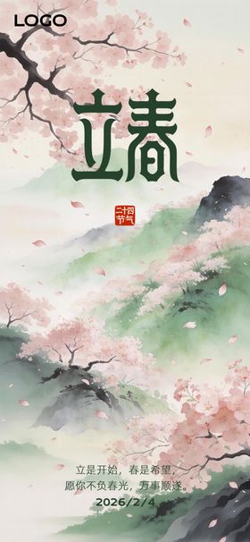 水墨山水立春风景图