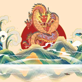 国潮海报元素山水中风宣传中风