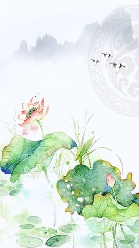 荷花插画海报图片春暖开唯美古风梦幻