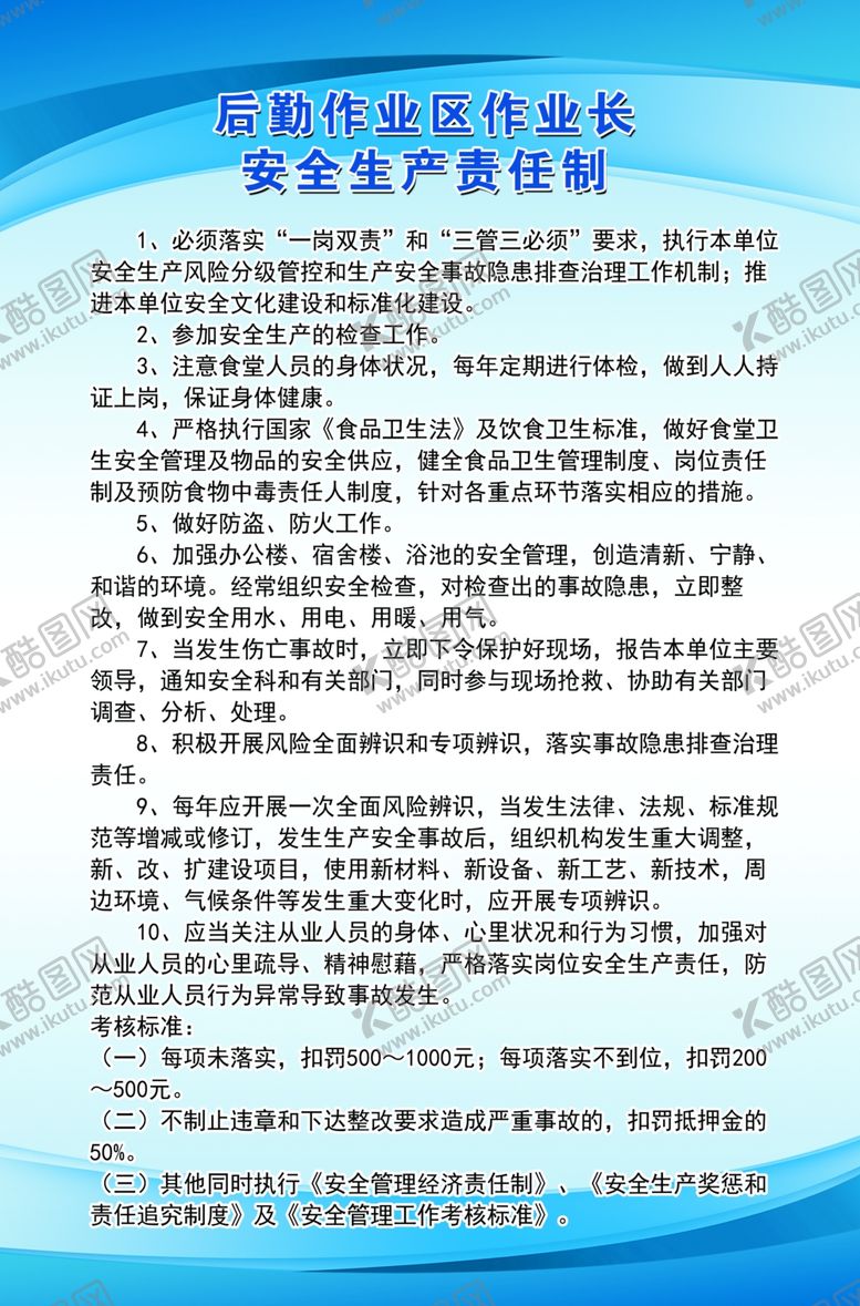 编号：77148401250300512842【酷图网】源文件下载-后勤作业区作业长安全生产责任制
