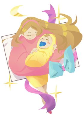 宝妈哄宝宝插画