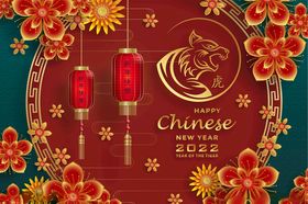 新年海报春节元素老虎插画手绘老虎
