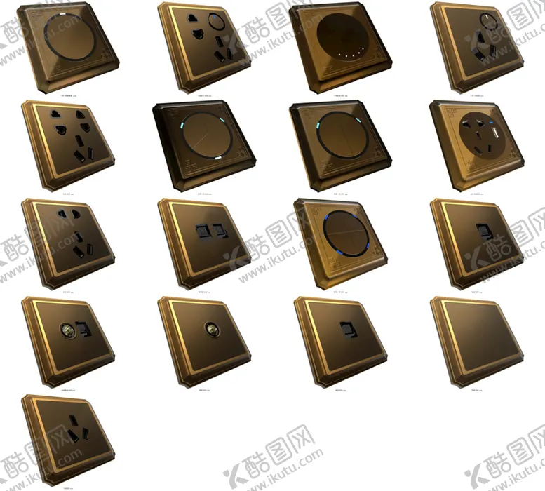 编号：97143611210028552668【酷图网】源文件下载-古铜中国风各种墙壁开关插座透明