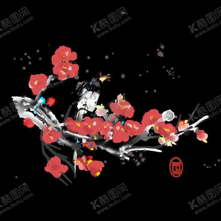 编号：93107509251816461692【酷图网】源文件下载-手绘古风水墨花鸟插画背景图片 