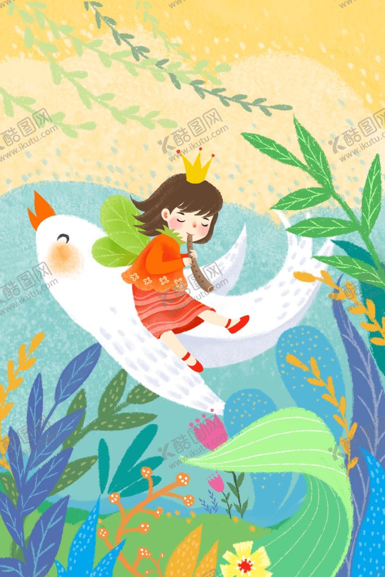编号：63051309300033047515【酷图网】源文件下载-夏季人物女性飞鸟卡通插画素材