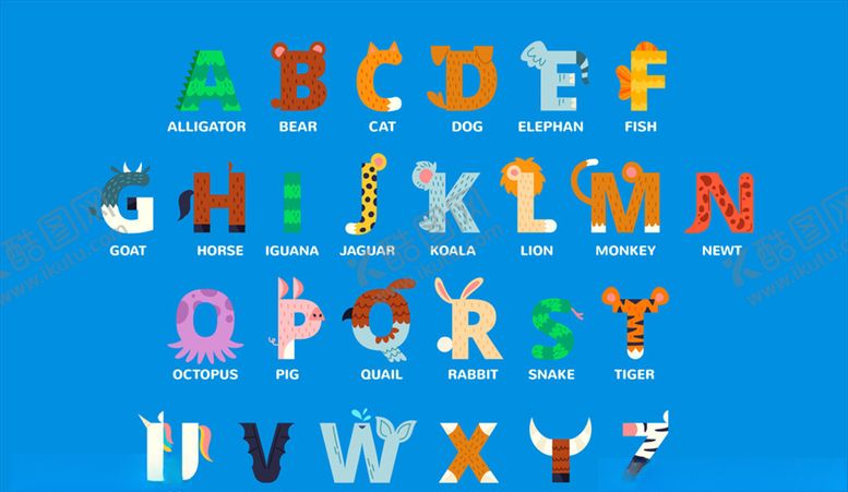 编号：57221309200030145842【酷图网】源文件下载-26个彩色动物形字母