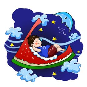 夜空甜蜜的西瓜之梦插画