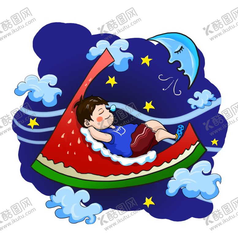 编号：98613706171319012607【酷图网】源文件下载-夜空甜蜜的西瓜之梦插画
