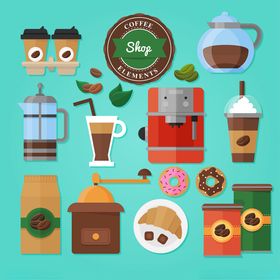 多彩咖啡及周边元素集合