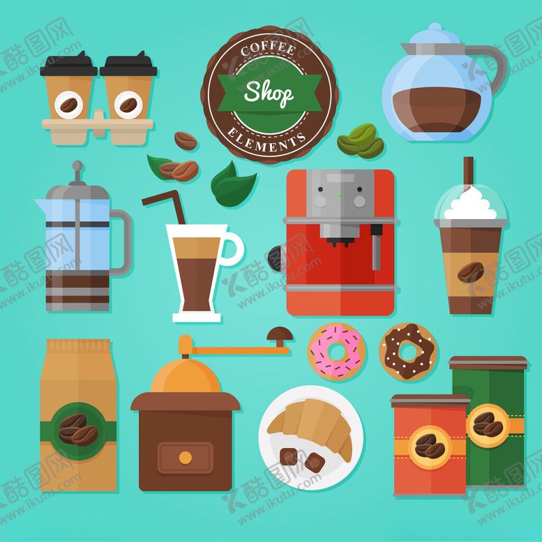 编号：27196111171750426202【酷图网】源文件下载-多彩咖啡及周边元素集合