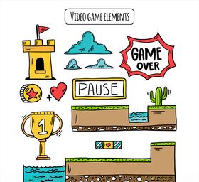 彩绘电子游戏元素矢量素材