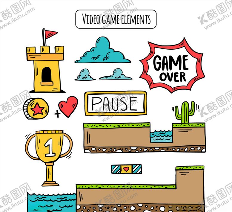 编号：54381510302115396534【酷图网】源文件下载-彩绘电子游戏元素矢量素材