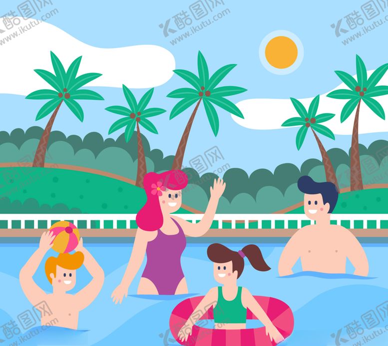 编号：34210209140829065402【酷图网】源文件下载-创意游泳池玩耍人物矢量素材