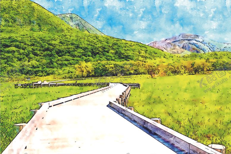 编号：33710910300512387934【酷图网】源文件下载-水彩田园风光