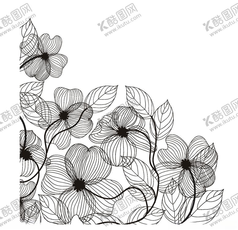 编号：77251009212015435646【酷图网】源文件下载-复古黑色线条花丛