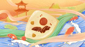 端午节插画素材仙鹤龙舟