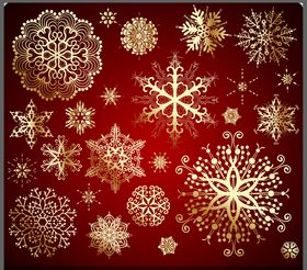 红色背景金色雪花图案