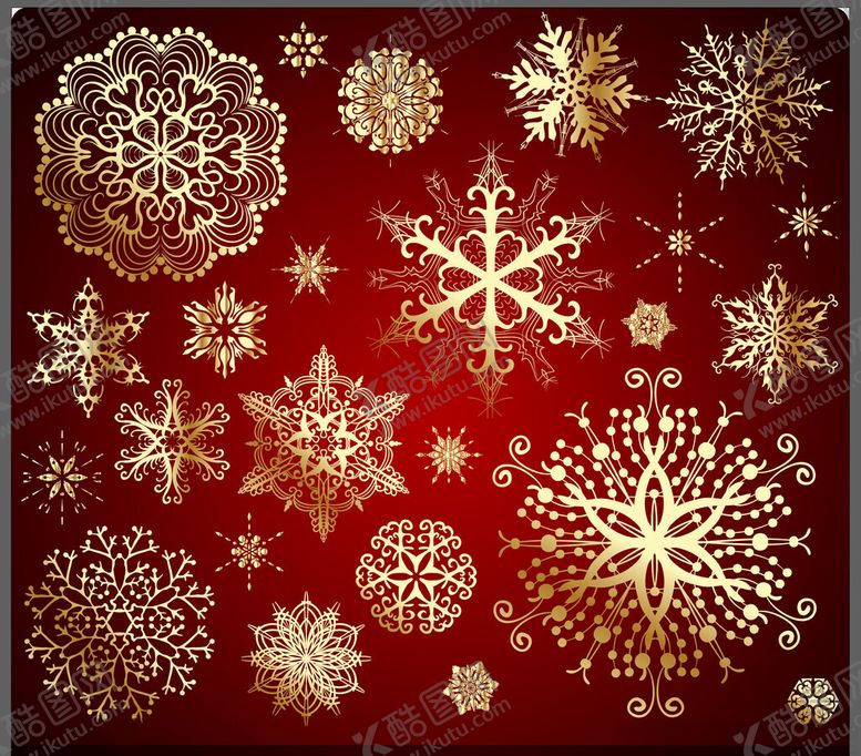 编号：31130304242359576130【酷图网】源文件下载-红色背景金色雪花图案