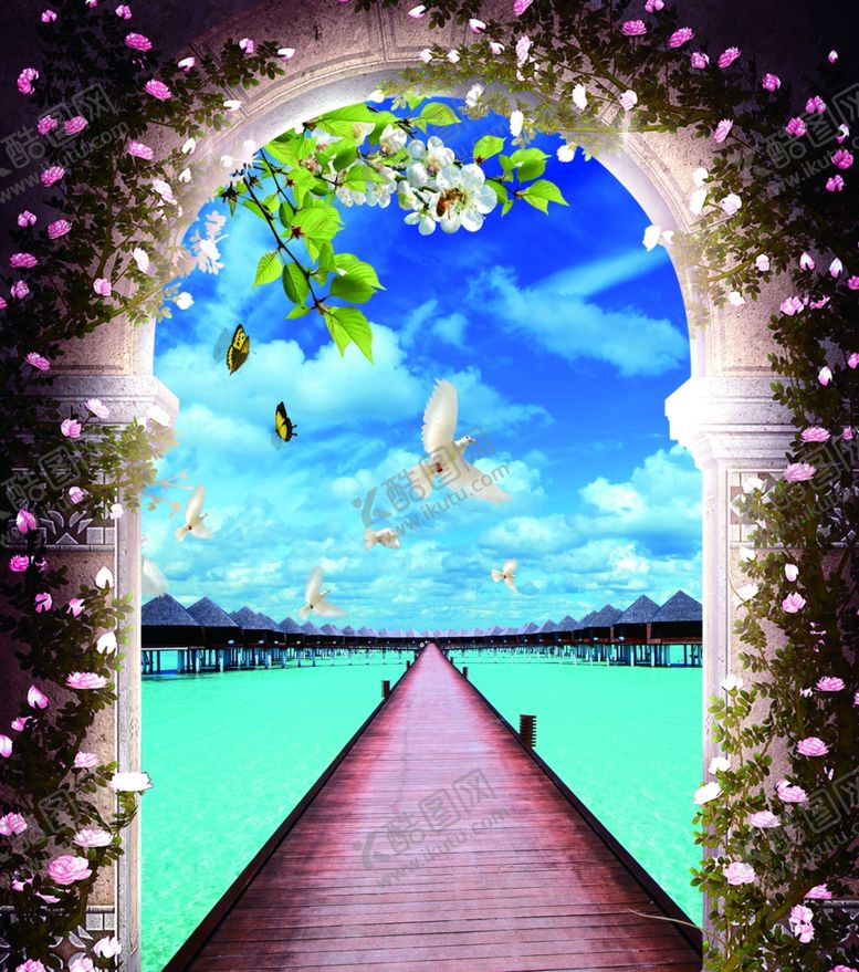 编号：76637910280913496639【酷图网】源文件下载-3D海景玄关背景