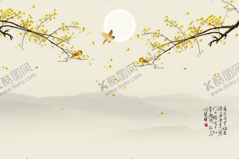 编号：83652006290658414409【酷图网】源文件下载-花鸟胡手绘花鸟背景墙
