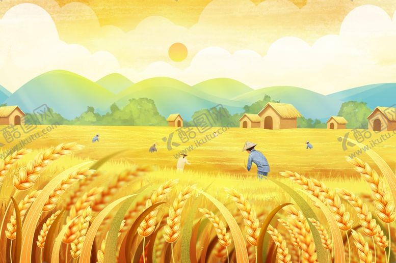 编号：20870110120245067666【酷图网】源文件下载-金色麦田中的田园劳作场景