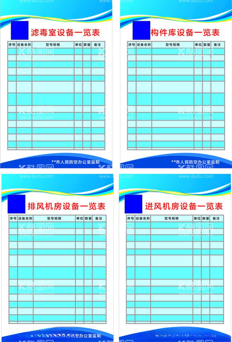 编号：83634112210301349590【酷图网】源文件下载-防空地下室设备一览表