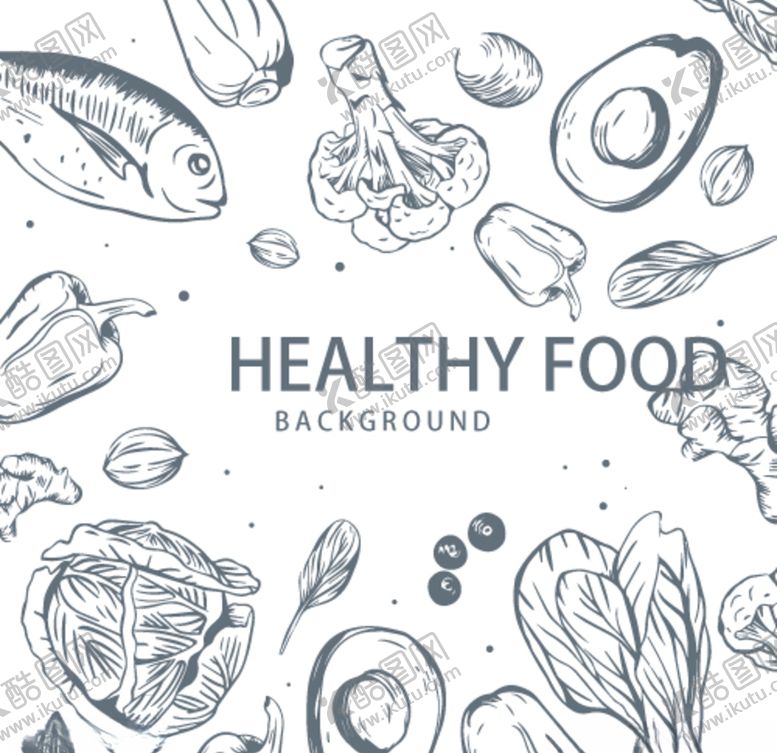 编号：90593909150028593476【酷图网】源文件下载-手绘健康食物背景矢量图