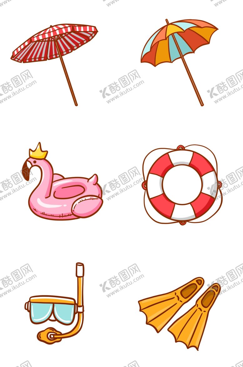 编号：90251106190127115580【酷图网】源文件下载-可爱的伞火烈鸟可爱的救生圈潜水