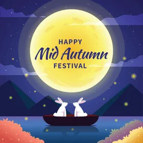 中秋海报背景灯笼祥云卡通树林