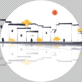 圆形装饰画手绘背景墙新中式简约风格