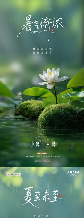 地产夏至入伏小暑清新荷花海报