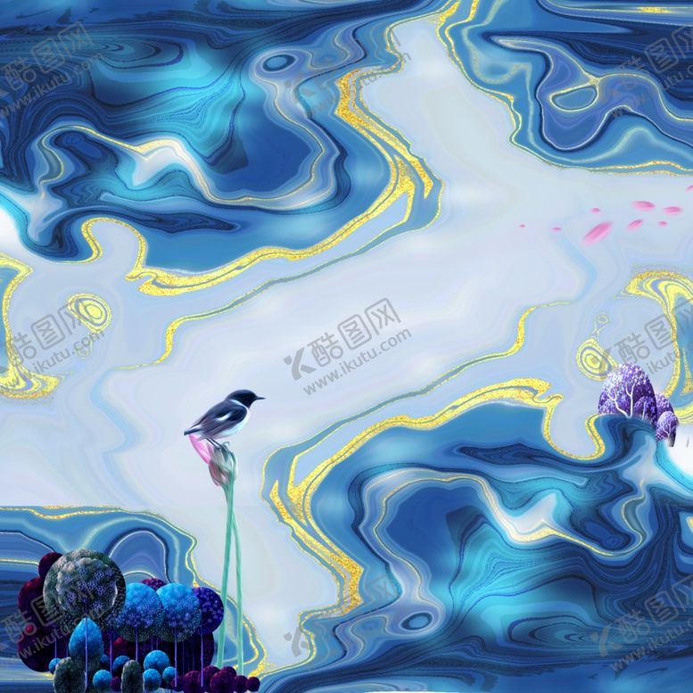 编号：93562403160439377307【酷图网】源文件下载-中式鎏金意境沙金蓝金背景