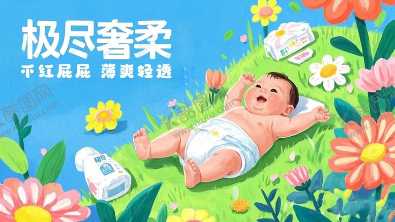 编号：63164402282010127682【酷图网】源文件下载-手绘风格尿不湿产品海报