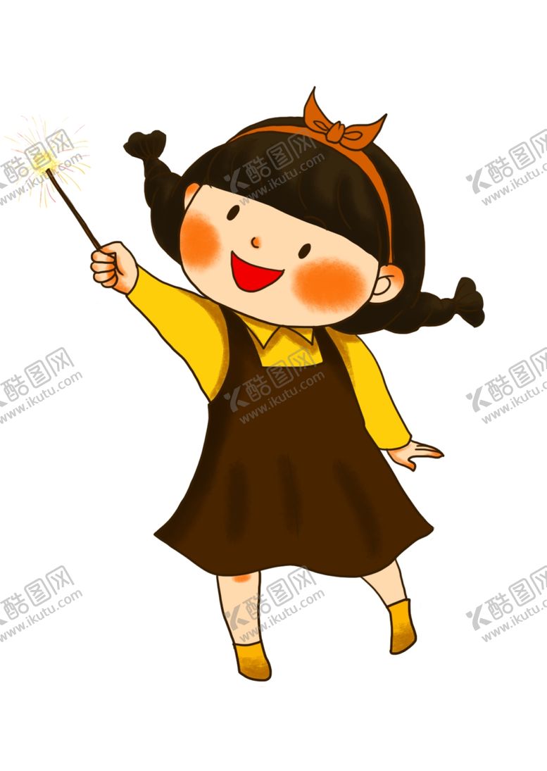 编号：44502503241929566281【酷图网】源文件下载-手绘玩烟花的小姑娘