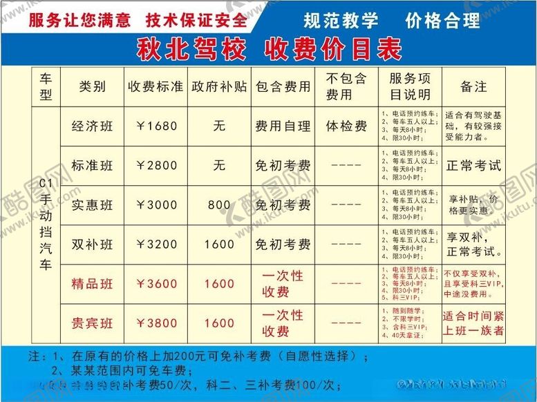 编号：84196802130542144775【酷图网】源文件下载-驾校收费标准