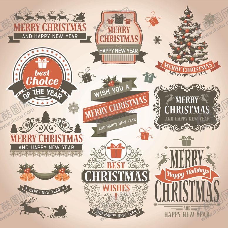 编号：69416104041520021976【酷图网】源文件下载-复古圣诞装饰元素集合