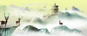 水墨山水中式背景墙装饰画