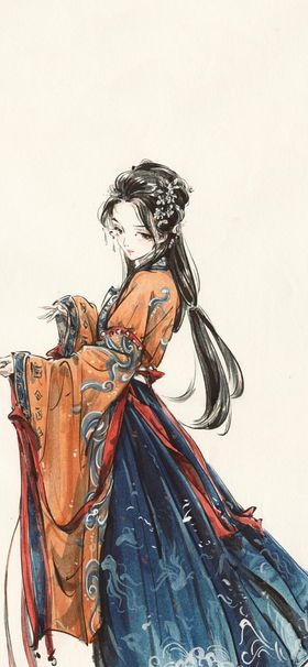 动漫女性人物水彩画