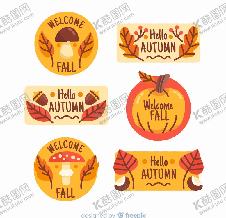 编号：35421310072325408725【酷图网】源文件下载-6款可爱秋季标签