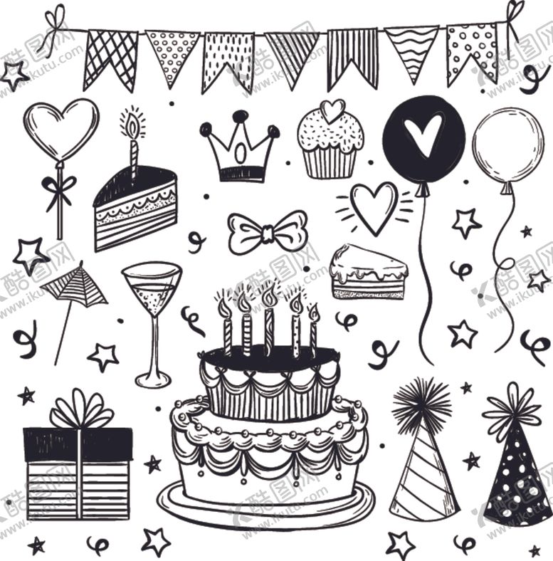 编号：27280809161150014548【酷图网】源文件下载-手绘可爱生日主题插画元素