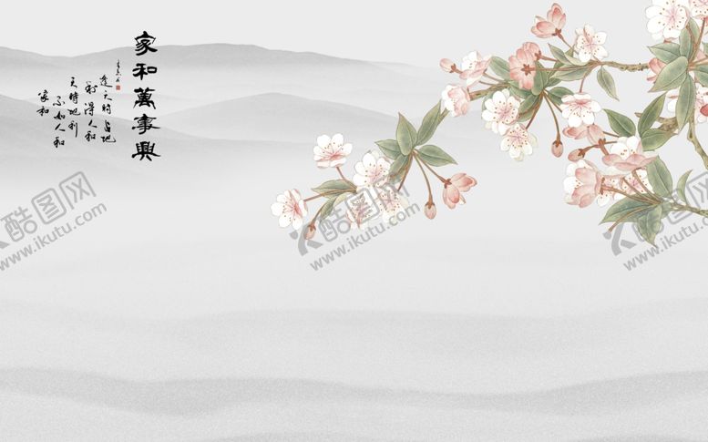 编号：93278207130154379224【酷图网】源文件下载-花鸟画梅花背景墙
