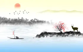 山水画国风景工笔经理室