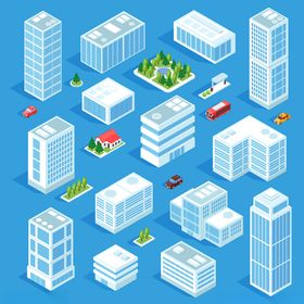 城市建筑等距风格插画