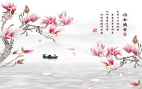 花卉背景墙竹子中式意境水墨
