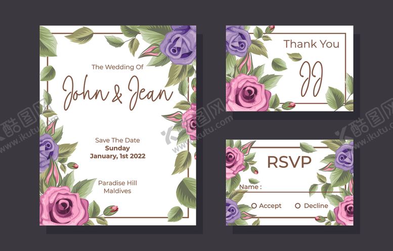 编号：65372311021855213270【酷图网】源文件下载-花卉婚礼请柬设计模板